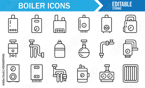 Minimal boiler and plumbing symbols for utility and engineering graphics