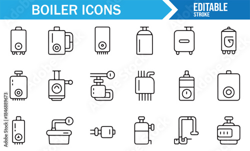 Water heater and HVAC equipment icon set for industrial design
