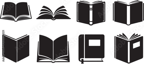 Collection of eight black book icons
