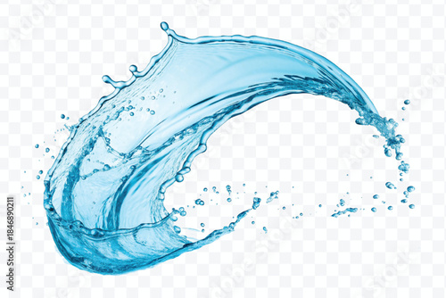 dynamic smooth liquid fresh water splash with drops in mid air cut out and curve style isolated on white background