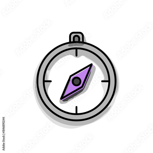 Compass icon with purple needle on white background  