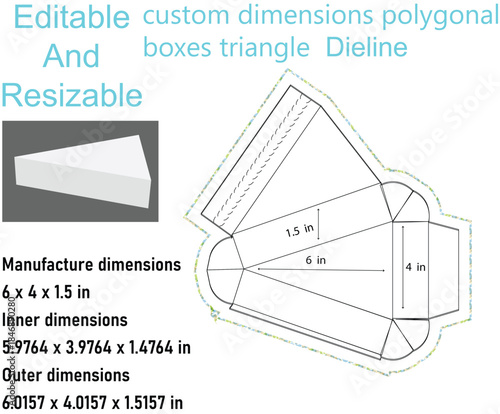 Editable Custom Dimensions Polygonal Boxes Triangle Dieline And Resizable triangle box