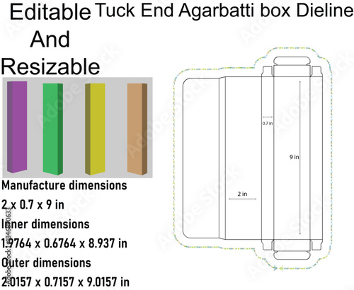 Editable Tuck End Agarbattti Box Dieline And Resizable Manufacture Dimensions agarbatti box