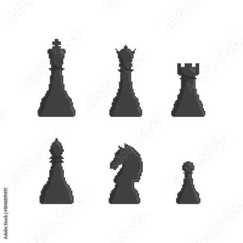 pixel art black chess  8 bit vector icon for computer game logo