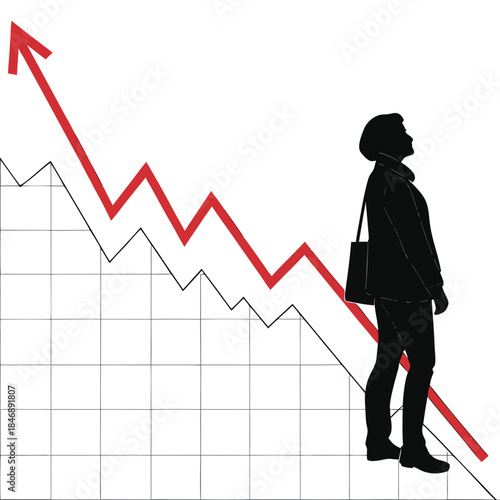Person silhouette standing on edge of downward chart