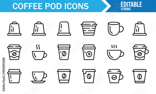 Coffee capsule beverage icons in editable vector format