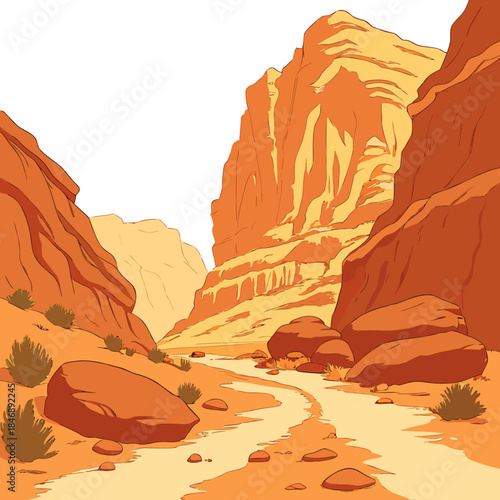 Desert canyon with warm orange tones and rocky terrain