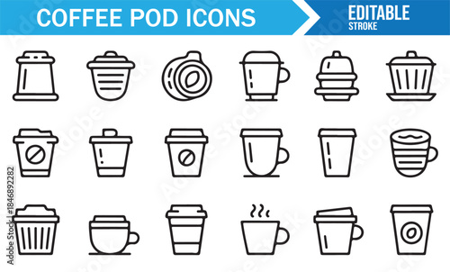 Clean line coffee drink and capsule symbols for branding use