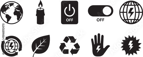 Energy saving and earth conservation icons set