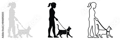 Person walking a cat on a leash, symbolizing pet care and companionship.
