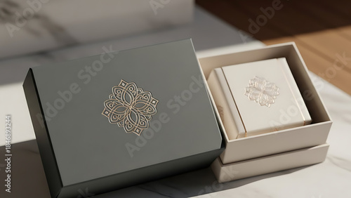 luxury soap bar packaging mockup, with a premium box design, soft matte finish and embossed logo detail, displayed with soft natural lighting--v 6.1 --ar 16:9 --q 2