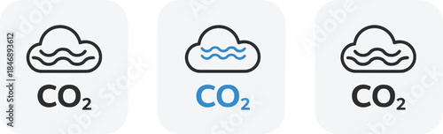 CO2 emission icon set, carbon footprint symbol, environmental pollution graphic, air quality illustration, climate change elements for sustainability