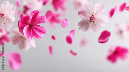 Floating pink cherry blossoms in soft focus