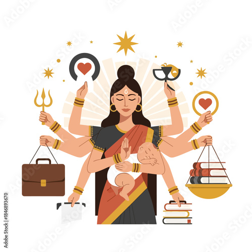 Multitasking Mother Icon Balancing Work, Family, Career, and Education