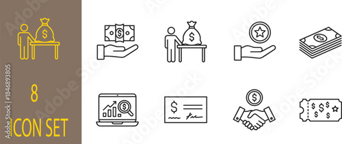 Finance icon set, money transaction symbols, business investment illustration, cash payment graphics, economic management icons collection