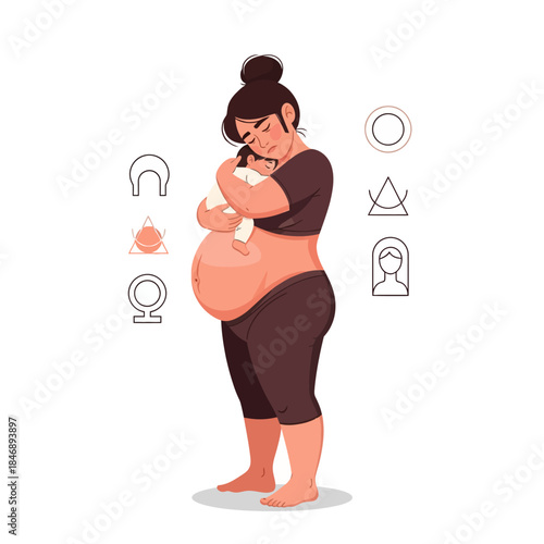 Pregnant mother holding her newborn baby in an intimate moment