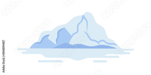 Minimalist flat design illustration of a large iceberg floating in cold arctic water