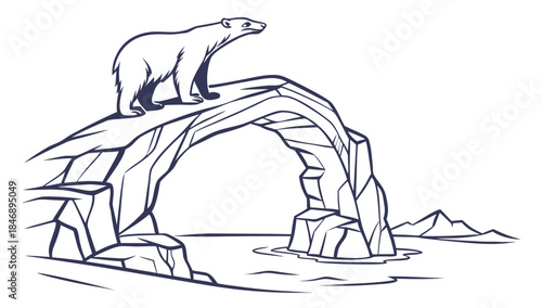 Iceberg Floating on Calm Ocean Minimal Vector Illustration on White Background