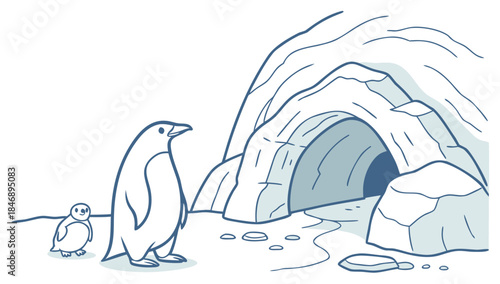 Iceberg Floating on Calm Ocean Minimal Vector Illustration on White Background