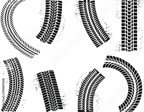 Tire Track Vector Illustrations: Grunge Tire Tread Patterns