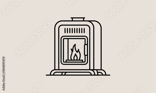 Portable wood burning stove with flame vector illustration