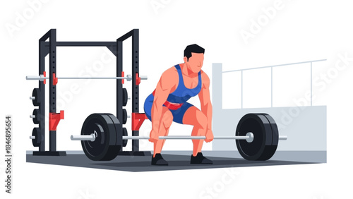 Man lifting weights at gym with squat rack and dumbbells