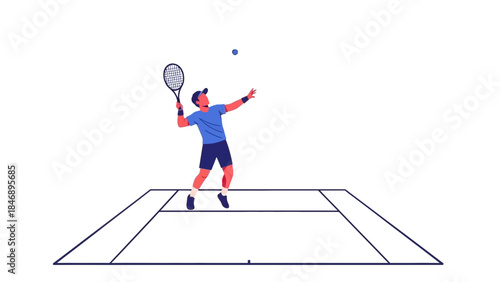 Tennis player serving on a court with racket in hand dynamically