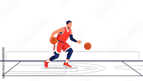 Professional basketball player skillfully dribbling two basketballs