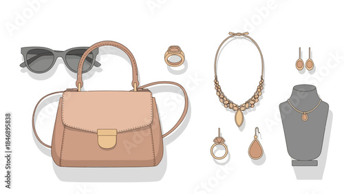 Elegant fashion accessories arranged in stylish modern setting