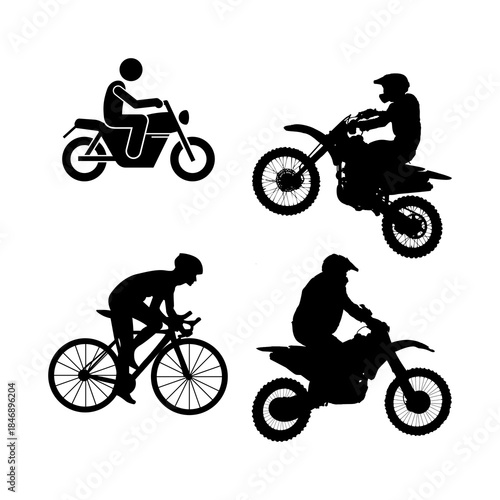 Silhouettes of motorcycle and bicycle riders collection