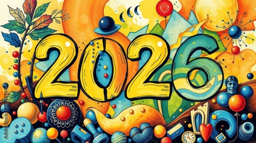 2026 inscription logo new year texture