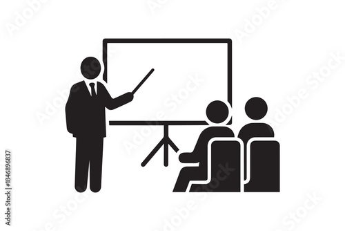 Business presentation silhouette icon with presenter and audience