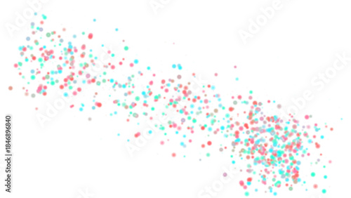 Abstract pastel confetti dots scatter background on white with diagonal particle flow