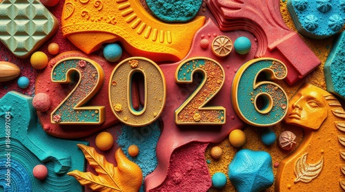 2026 inscription logo new year texture