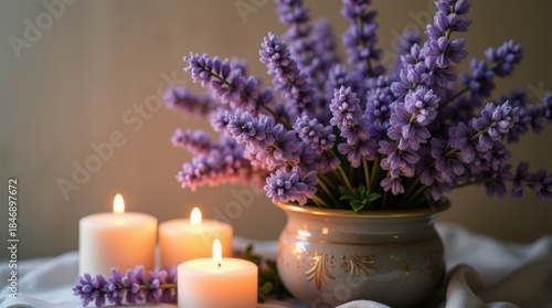 Wallpaper Mural Calming lavender bouquet with lit candles Torontodigital.ca
