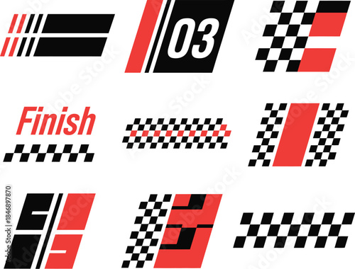 Collection of checkered flags and racing-themed graphics for sport and competition designs