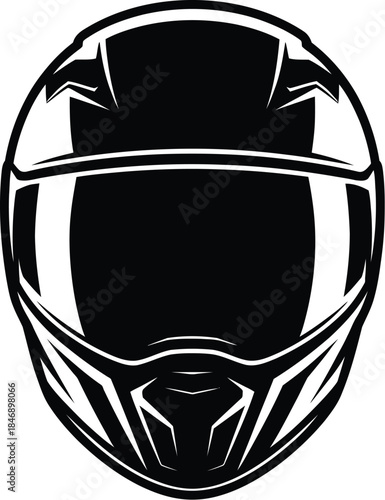 Bold monochrome vector illustration of a modern motorcycle helmet, embodying speed, safety, and the thrill of the ride, perfect for racing, transport, and adventure-themed designs