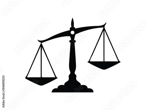 A simple black and white illustration depicting scales of justice