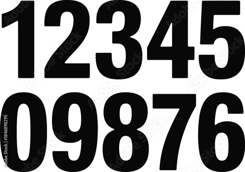 Set of black Arabic numerals on a white background 0, 1, 2, 3, 4, 5, 6, 7, 8, 9