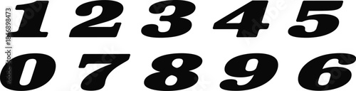 Bold black italicized numerical digits from zero to nine, a versatile graphic element for design projects requiring clear, stylish counting and numbering representations