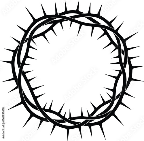 Black Silhouette Vector of the Crown of Thorns Christian Symbolism of Suffering, Sacrifice, and Passion of Jesus Christ on Good Friday.
