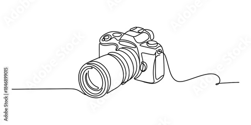 Continuous line drawing illustration of a modern digital camera for photography concept Vector, illustration