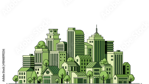 Eco-Friendly Green Cityscape Illustration: Sustainable Urban Design Concept for Modern Living