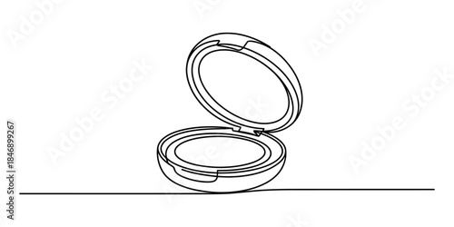 A minimalist continuous single line art drawing of an open cosmetic compact powder Vector, illustration