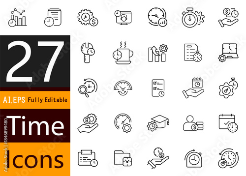 Time Planning Icons Set for Business and Productivity Design