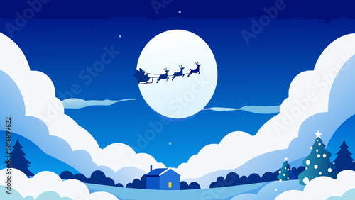 Santa claus flying over a winter night