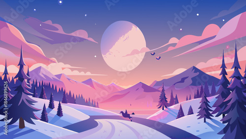Serene winter landscape under moonlight