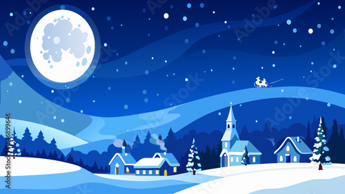 Winter night in a snowy village