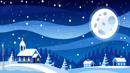 Snowy night in a winter village