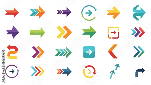 Collection of Colorful Arrow Icons: Directional Symbols and Navigation Elements